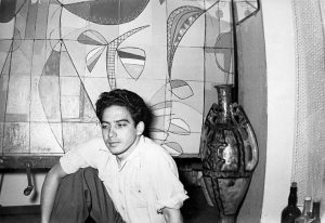 Oswaldo Vigas in his studio at the Hotel de Poitou, Paris, 1953