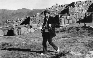 Oswaldo Vigas in the ruins of Sacsayhuaman, Peru, 1976