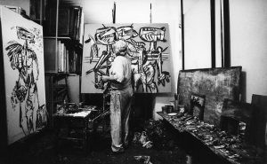 Oswaldo Vigas in his studio in Los Dos Caminos in Caracas, 1990s