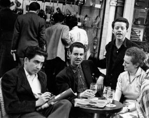 Oswaldo Vigas, Ángel Hurtado, Humberto Jaimes Sánchez and Helene N`Daw at the Café Relais Odeón, Paris, 1954