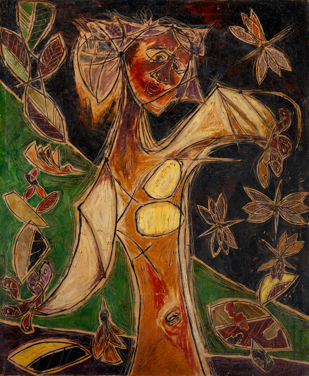 <b>BRUJA DE LAS LIBÉLULAS</b>, 1950<br>Oil on canvas | Óleo sobre tela<br>27 15/16 x 22 13/16 in. | 71 x 58 cm