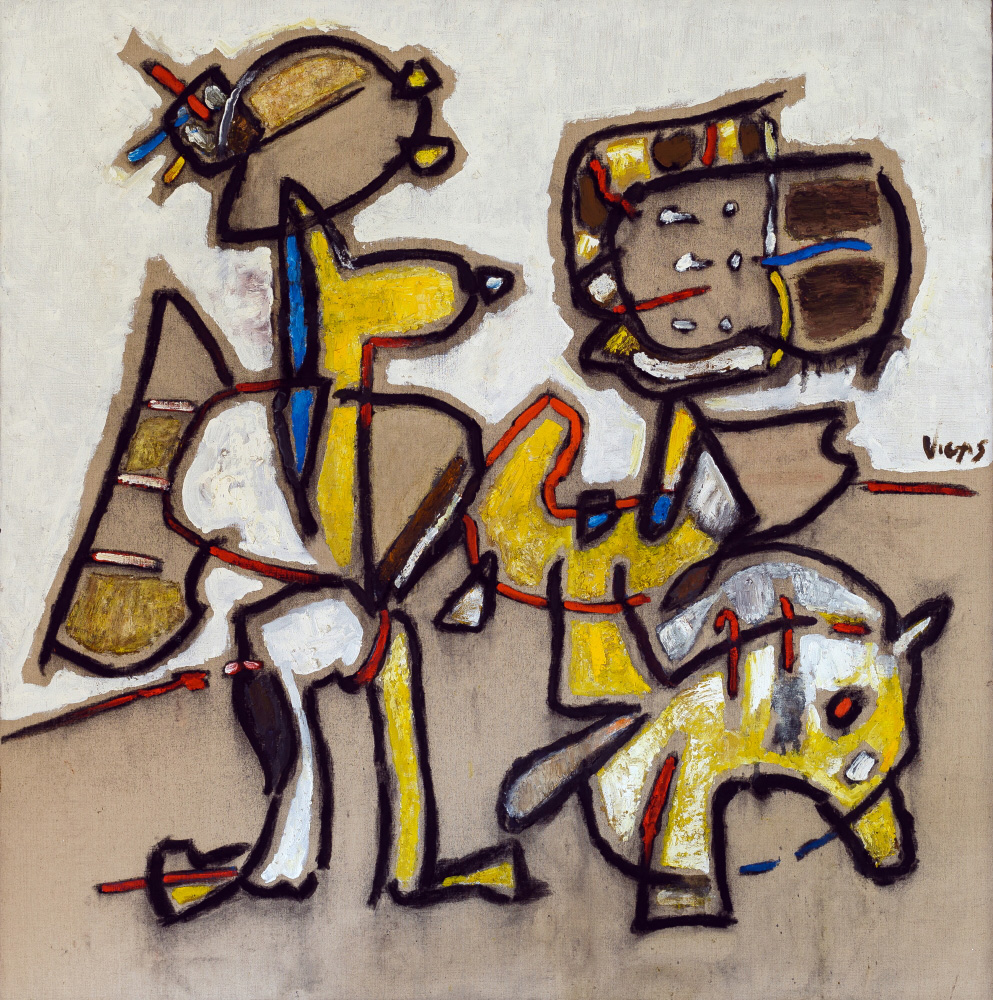 <b>DAMA CON ESCUDO</b>, 1995 <br> Óleo sobre tela | Oil on canvas<br> 120 x 120 cm | 47 1/4 x 47 1/4 in. 