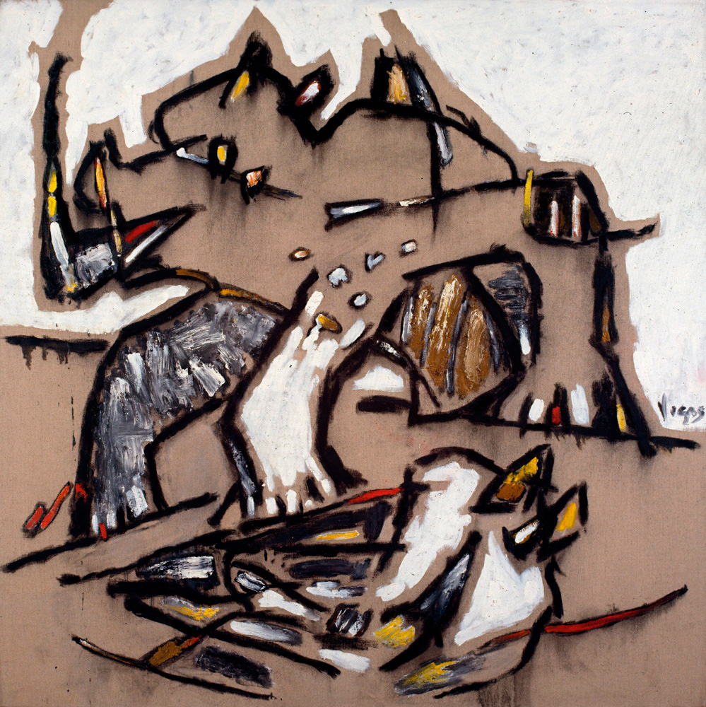 <b>LA BÉTE ET LA CARCASSE</b>, 1995 <br> Óleo sobre tela | Oil on canvas<br> 140 x 140 cm | 55 1/8 x 55 1/8 in. 