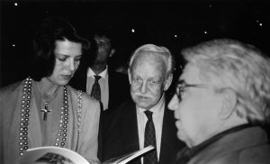 Princess Caroline of Monaco, Prince Rainier and Oswaldo Vigas, during the XXVII International Contemporary Art Prize of Monte Carlo, where Vigas was a special guest, Monaco, 1995