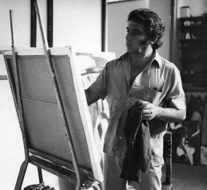 Oswaldo Vigas in his studio in Los Dos Caminos, Caracas, 1977