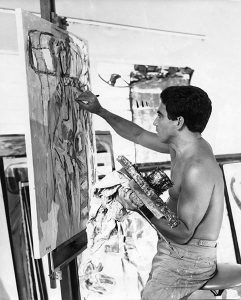 Oswaldo Vigas painting Solariega in his studio in La Parroquia, Merida, 1967