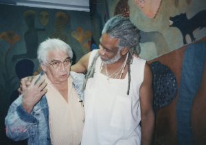 Oswaldo Vigas with Manuel Mendive in Mendive’s studio, Havana, Cuba, 1996