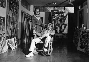 Janine and Oswaldo Vigas in the studio in Los Dos Caminos, Caracas, 1989