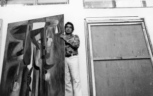 Oswaldo Vigas in his studio in Los Dos Caminos, Caracas, 1970s