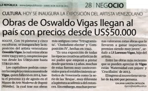 Oswaldo Vigas’ works come to the country with prices starting at US$ 50,000